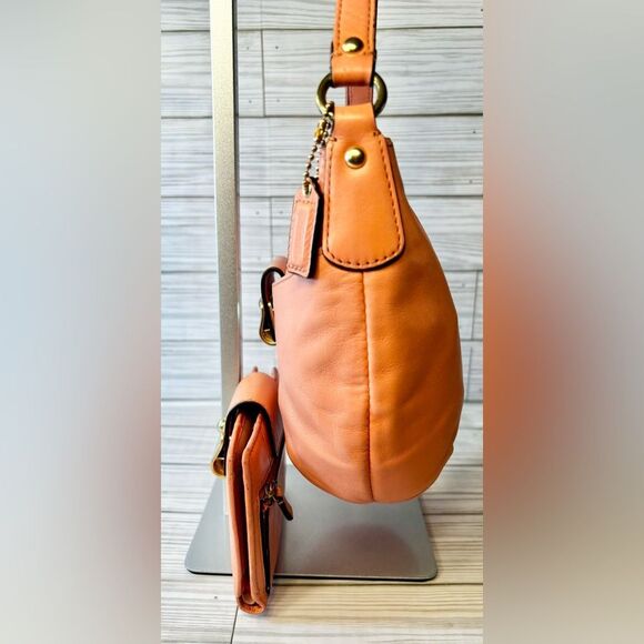 07-Coach 43723 Kristin Top Handle Peach Leather Shoulder Bag and Wallet Set - Picture 4 of 12